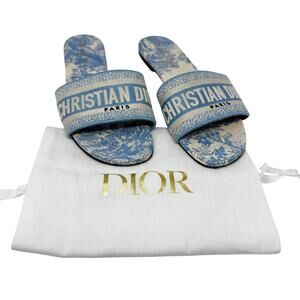 Christian Dior Dway Slides Light Blue Cream Toile de Jouy Sandals Slides EU 39